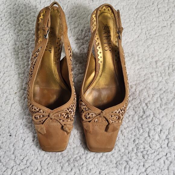 Franco Sarto Leopard Print Calf Hair Slingback Pumps kitten heels size 6.5 - Picture 2 of 6
